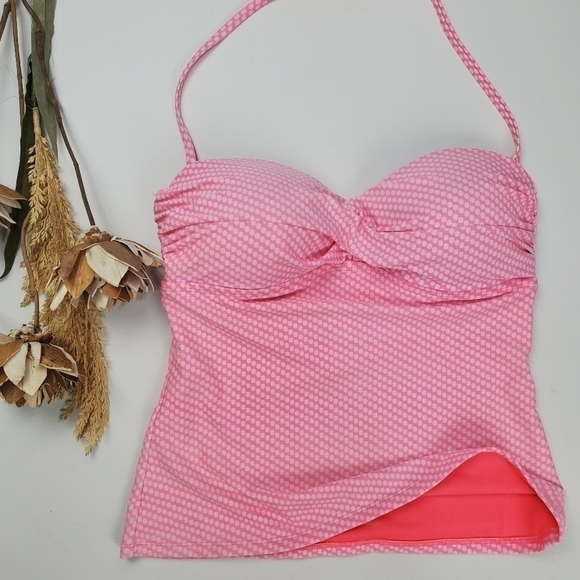 Pink White Polka-dot  Swimsuit String Tank Top S - Picture 3 of 11